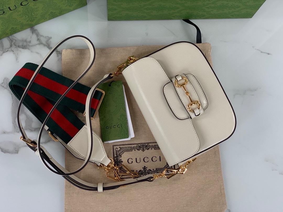 Gucci Horsebit 1955 Series Saddle Bag Mini Handbag White Leather